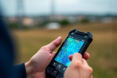 Technician analyzing cellular coverage map