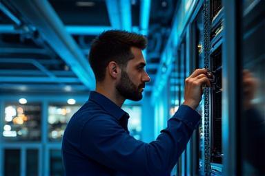 Engineer fine-tuning broadband equipment